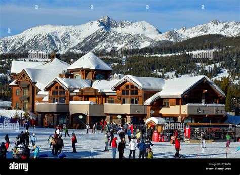 Skiers coming down the slope to village center. Big Sky Ski Resort ...