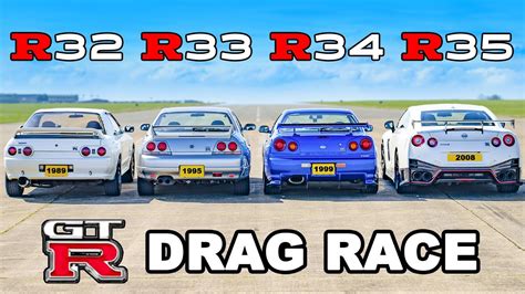 R35 Nissan GT-R vs. R34 vs. R33 vs. R32 Drag Race Concludes Rather ...