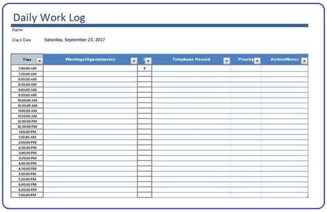 Daily work log template | Sign in sheet template, Templates printable ...