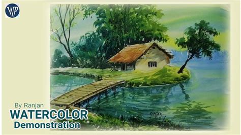 watercolor drawing scenery / scenery drawing with watercolor / village ...