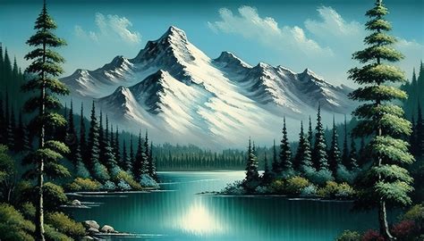 An Oil Painting Of The Mountains And The Water Background, Bob Ross Pictures, Ross, Building ...