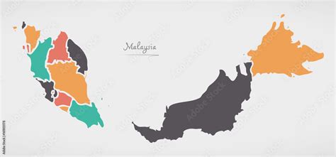 Malaysia Map with states and modern round shapes Stock Vector | Adobe Stock