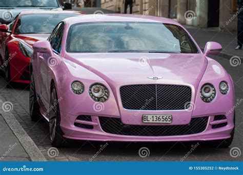 Closeup of Pink Bentley Front Parked in the Street Editorial ...