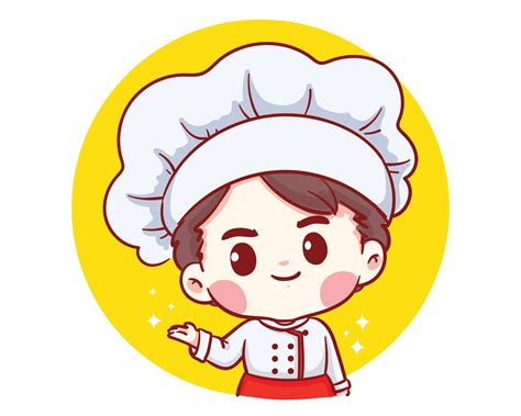 Cute Bakery chef boy welcome smiling cartoon art illustration 1936382 ...