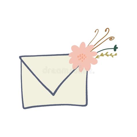 Envelope Letter with Floral Elements Symbols, Spring or Summer Greeting ...