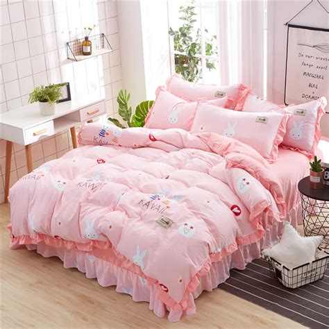 Pink rabbit kawaii bedding set kids/adult/girl bed sheet twin full ...