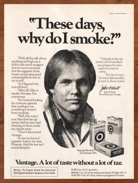 1978 VANTAGE CIGARETTES Vintage Print Ad/Poster Retro 70s Man Cave Bar ...