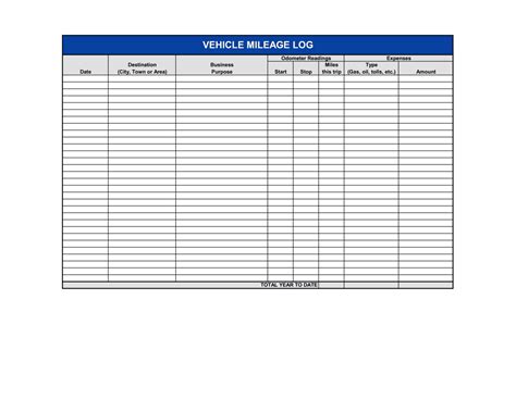 Excel Mileage Log Template