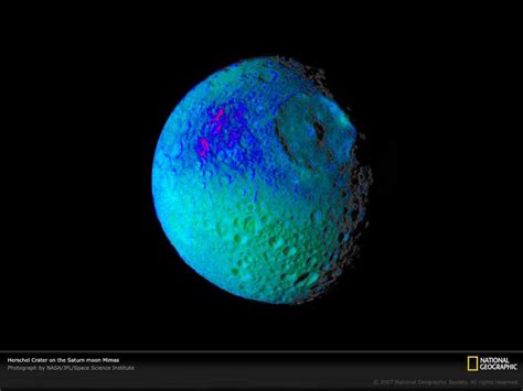 Saturn Moon Mimas Photograph courtesy NASA/JPL/Space Science Institute ...