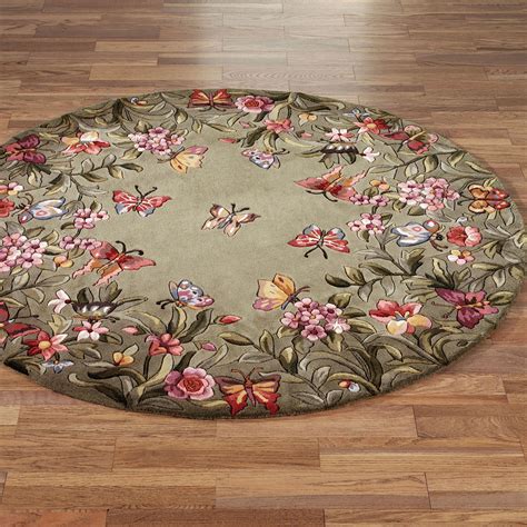 Athena Garden Butterfly Floral Wool Round Rugs