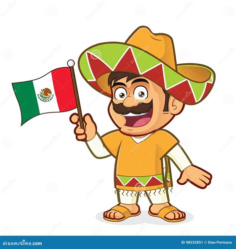 Hombre Mexicano Que Sostiene Una Bandera Mexicana Ilustración del ...