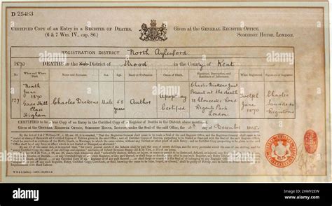 Charles Dickens death certificate Stock Photo - Alamy