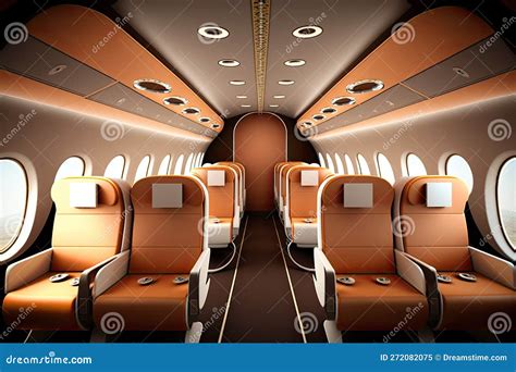 Interior of a Small Airplane Cabin with Comfortable Seats, Overhead ...