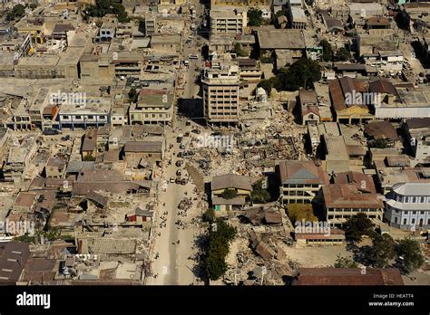 An aerial photograph of downtown Port au Prince, Haiti, taken on Jan ...