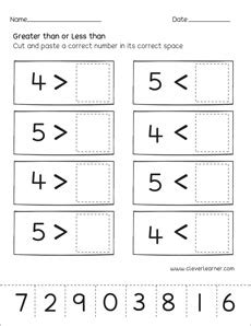 Greater than and Less than activity worksheet for children