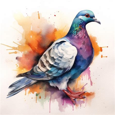 Premium AI Image | there is a watercolor painting of a pigeon on a ...