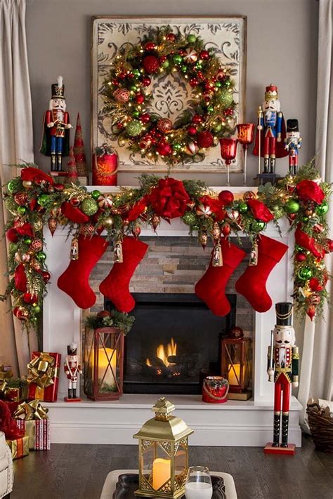a fireplace decorated for christmas with stockings and stocking