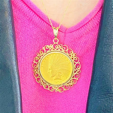 Indian Coin Pendant, 1908 Indian Head, 14 Karat Yellow Gold Native American, Ten For Sale at 1stDibs