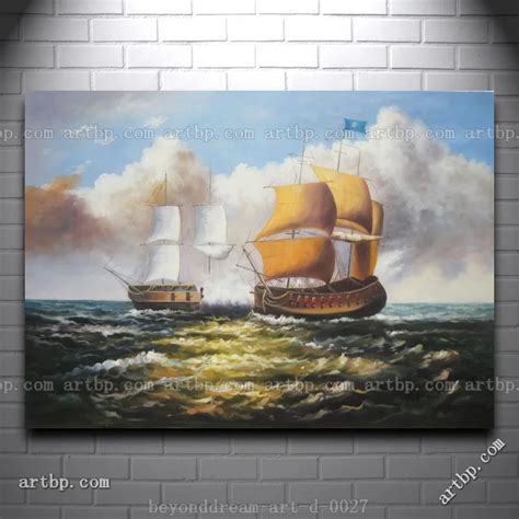 Caribbean Pirate Ship Attack Merchant Ship In Sea Oil Painting Classic Black White Canvas ...