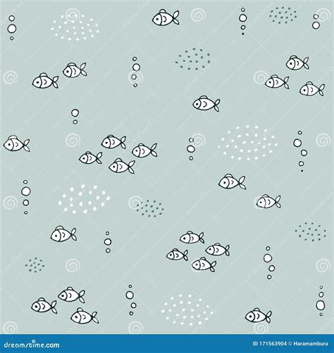 Seamless Texture with Fish and Hand Drawn Elements Stock Vector - Illustration of character ...