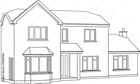 A 3d perspective Line Drawing of a two storey house Stock Vector ...