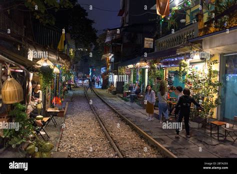 Hanoi, Vietnam - December 30, 2019 - Train street in Hanoi at night ...