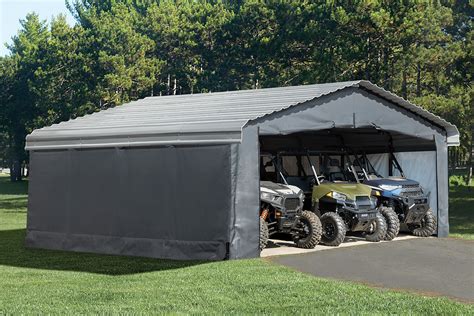 Grey Fabric Enclosure Kit For 20x20 Arrow Carport - Shelters of New England