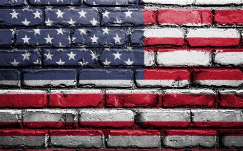 Download wallpapers USA flag on a brick wall, American flag, USA flag ...