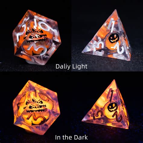 URWizards D&D Glow in the Dark Liquid Core Resin Engraved Dice Set ...