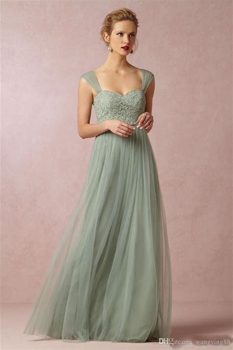 Sage Green Princess Long Bridesmaid Dresses 2018 Spaghetti Strap Lace ...