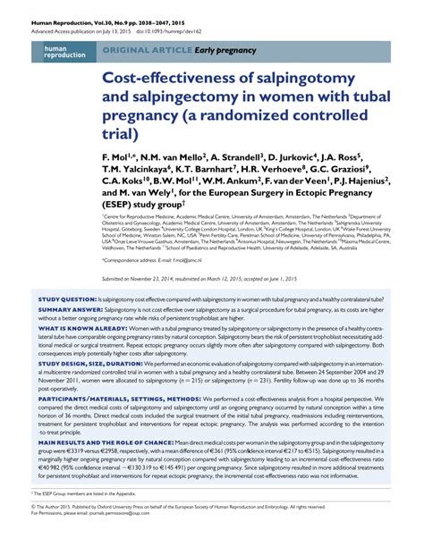 (PDF) Cost-effectiveness of salpingotomy and salpingectomy in women with tubal pregnancy (a ...