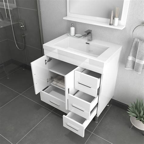 Alya Bath Ripley 30 inch Modern Bathroom Vanity with Drawers White | White vanity bathroom ...