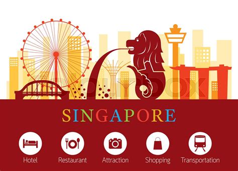 Singapore Landmarks Skyline with Accommodation Icons | Stock vector | Colourbox