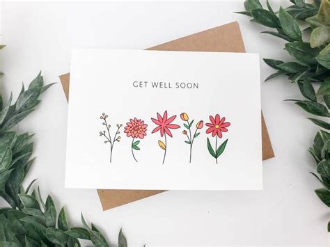 Get well soon card floral get well card minimalist flower get well soon ...