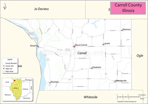 Map of Carroll County, Illinois showing cities, highways & important ...