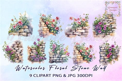 Watercolor Floral Stone Wall Clipart Graphic by Drumpee Design · Creative Fabrica