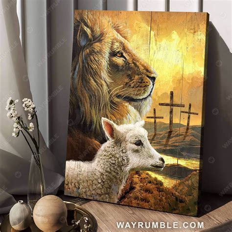 Lion And Lamb, God Cross, Poster Decor - FridayStuff