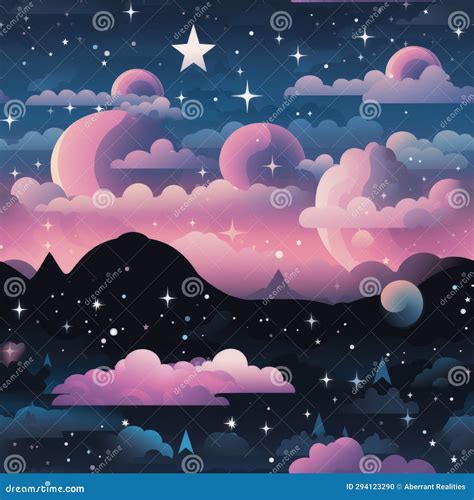 An Illustration of a Night Sky with Stars and Clouds Stock Illustration ...