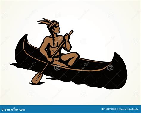 Native American In A Canoe. Vector Drawing | CartoonDealer.com #159270302