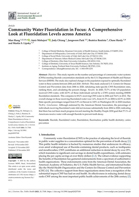 (PDF) Community Water Fluoridation in Focus: A Comprehensive Look at Fluoridation Levels across ...