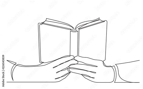 continuous line drawing of hands holding open book Stock Vector | Adobe Stock