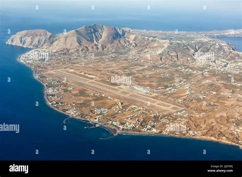 Overview Santorini Airport (JTR) in Greece aerial photo Stock Photo - Alamy