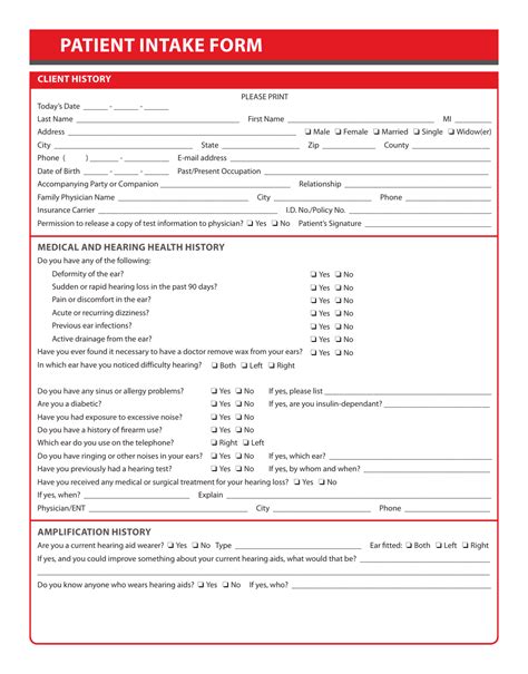 Printable Medical Intake Form Template