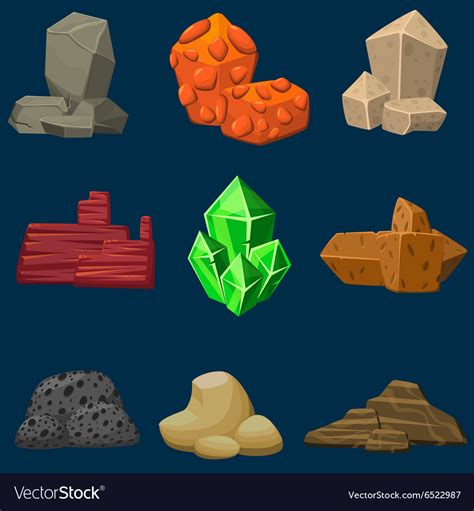 Cartoon mineral stones set Royalty Free Vector Image