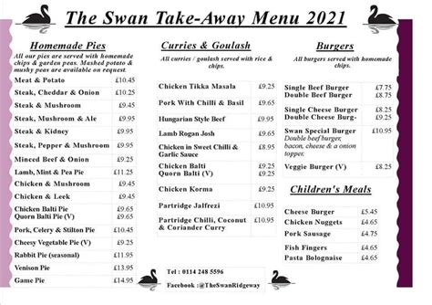 Menu at Swan Inn pub & bar, Sheffield, 16 Main Rd