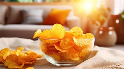 Premium AI Image | Potato chips in a glass bowl on a table in the living room