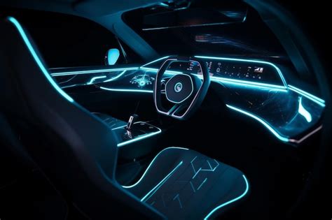 Premium AI Image | The interior of the car is lit up with neon lights.