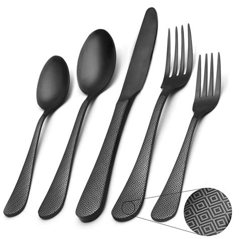 Matte Black Silverware Set, Satin Finish 20-Piece. Stainless Steel Best ...