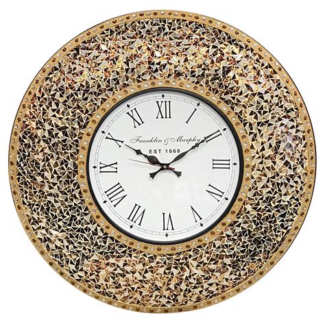 DecorShore 23” Decorative Wall Clock, Silent Clock with Decorative Glass Mosaic, Oversized Wall ...