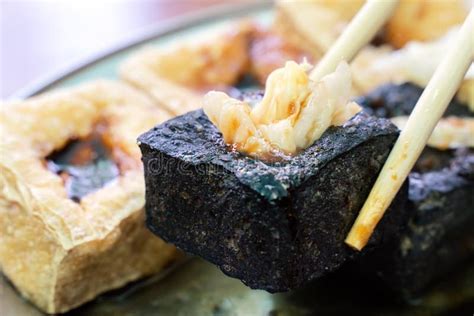 Deep Fried Stinky Tofu with Pickled Cabbage, Famous and Delicious Street Food in Taiwan Stock ...